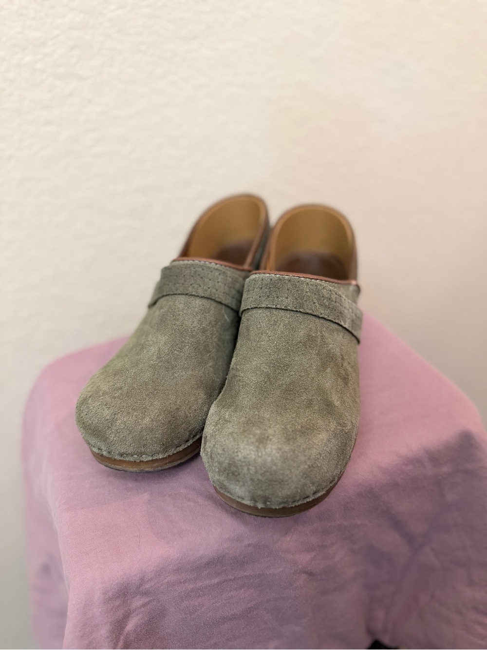 Sanita Olive Green Suede Clogs